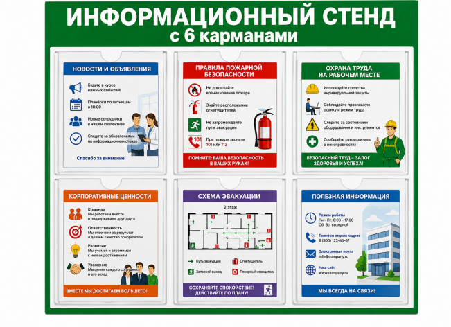 Информационный стенд с 6 карманами